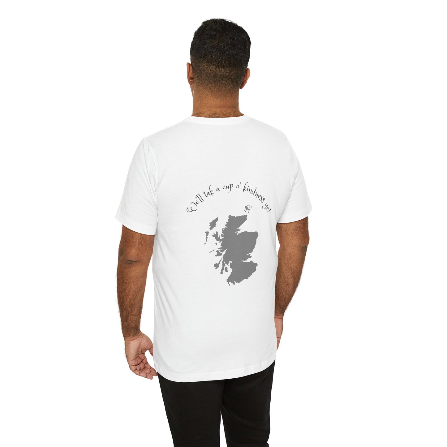 Robert Burns Scotland Flag Unisex White T-Shirt – “We’ll Tak a Cup o’ Kindness Yet”
