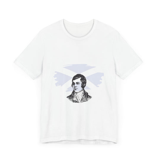 Robert Burns Scotland Flag Unisex White T-Shirt – “We’ll Tak a Cup o’ Kindness Yet”