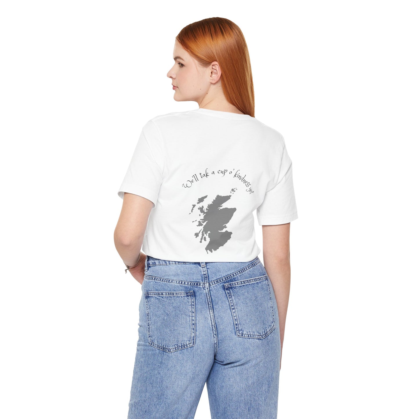 Robert Burns Scotland Flag Unisex White T-Shirt – “We’ll Tak a Cup o’ Kindness Yet”