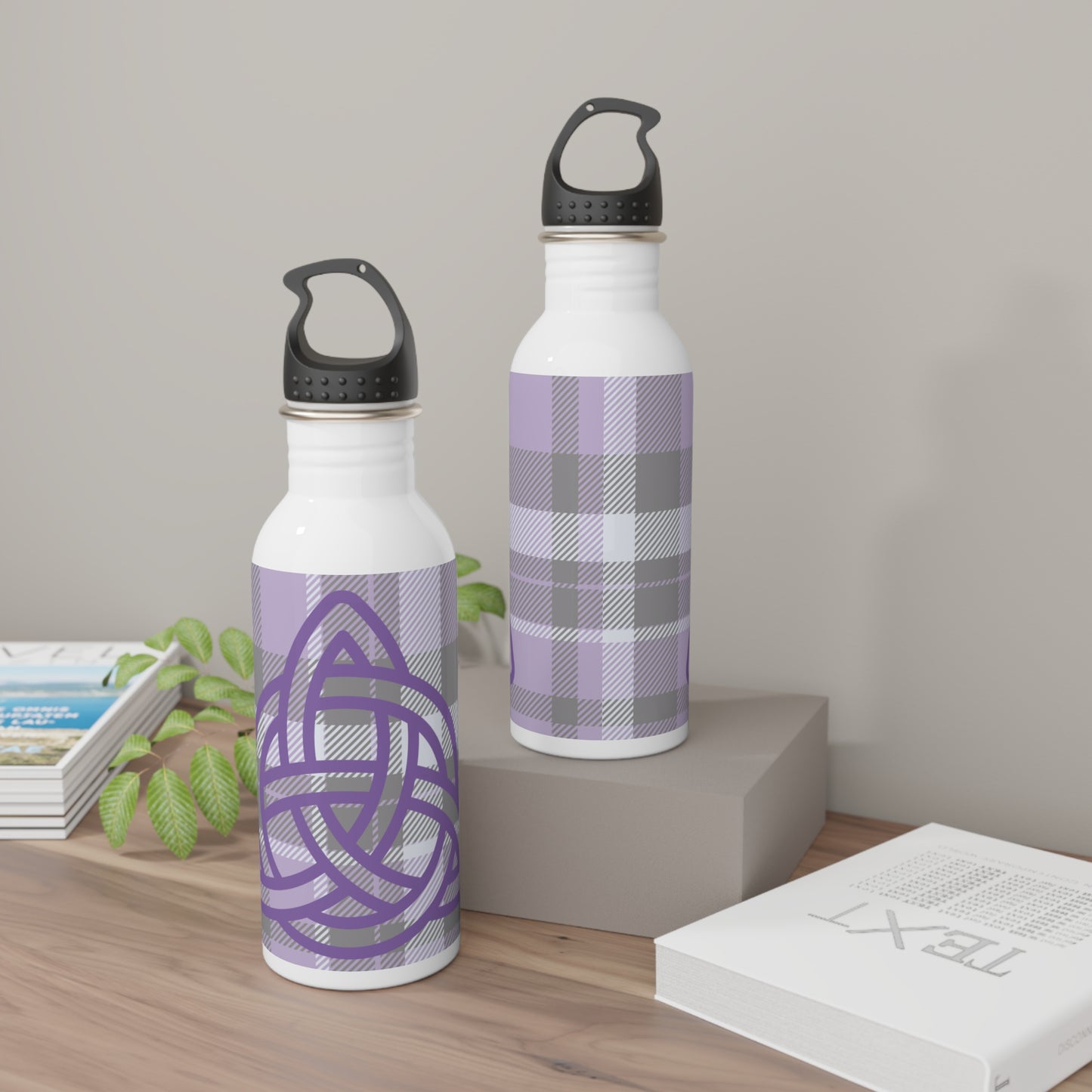 Purple Triquetra and Tartan Stainless Steel Water Bottle